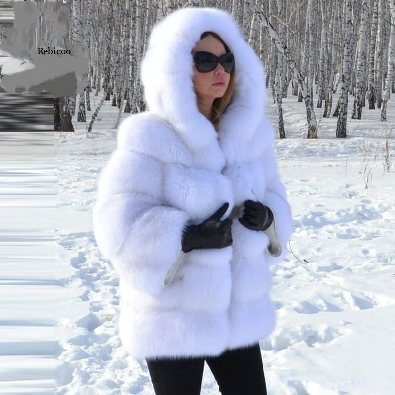Fur With Hood Splicing Imitation Fox Coats