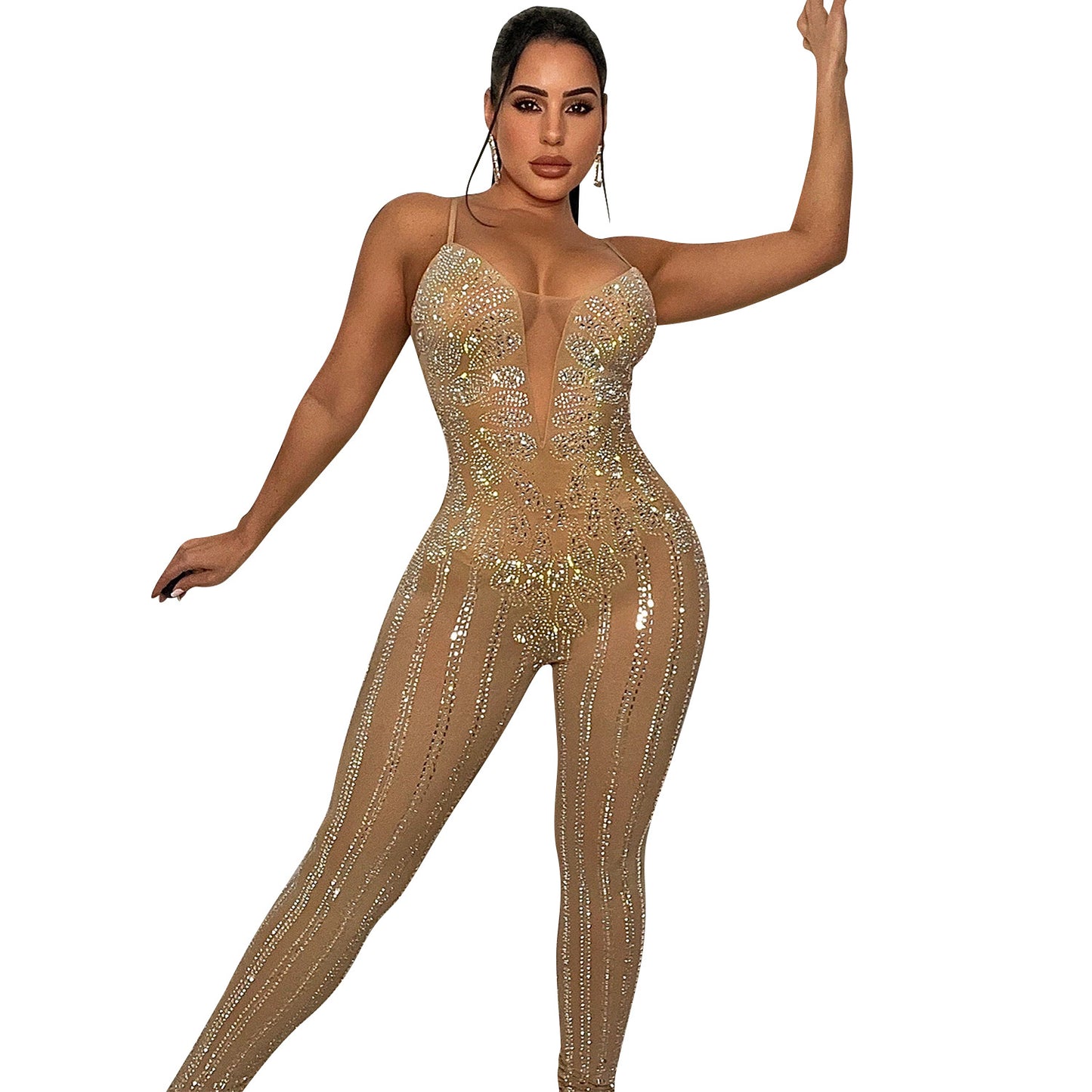 Women's Fashion Nightclub Mesh Rhinestone Sling Pants