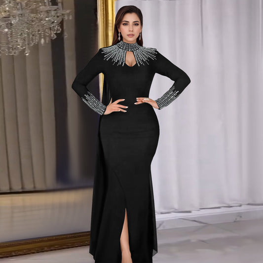 Women's Fashion Wear Elegant Rhinestone Long Sleeve Dresses