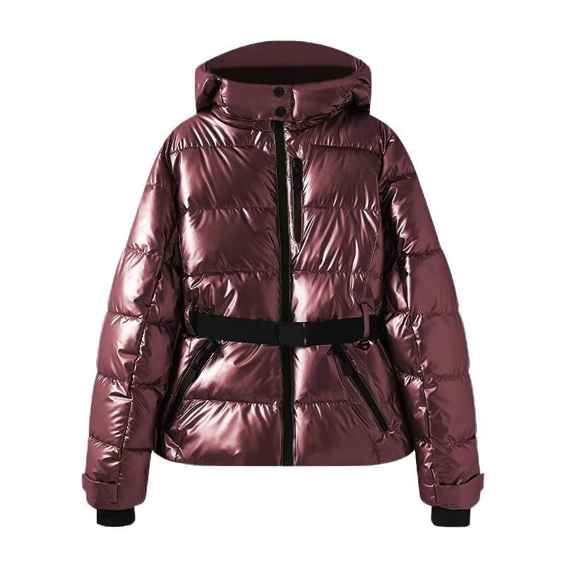 Women's With Belt Down Cotton Hooded Windproof Coats