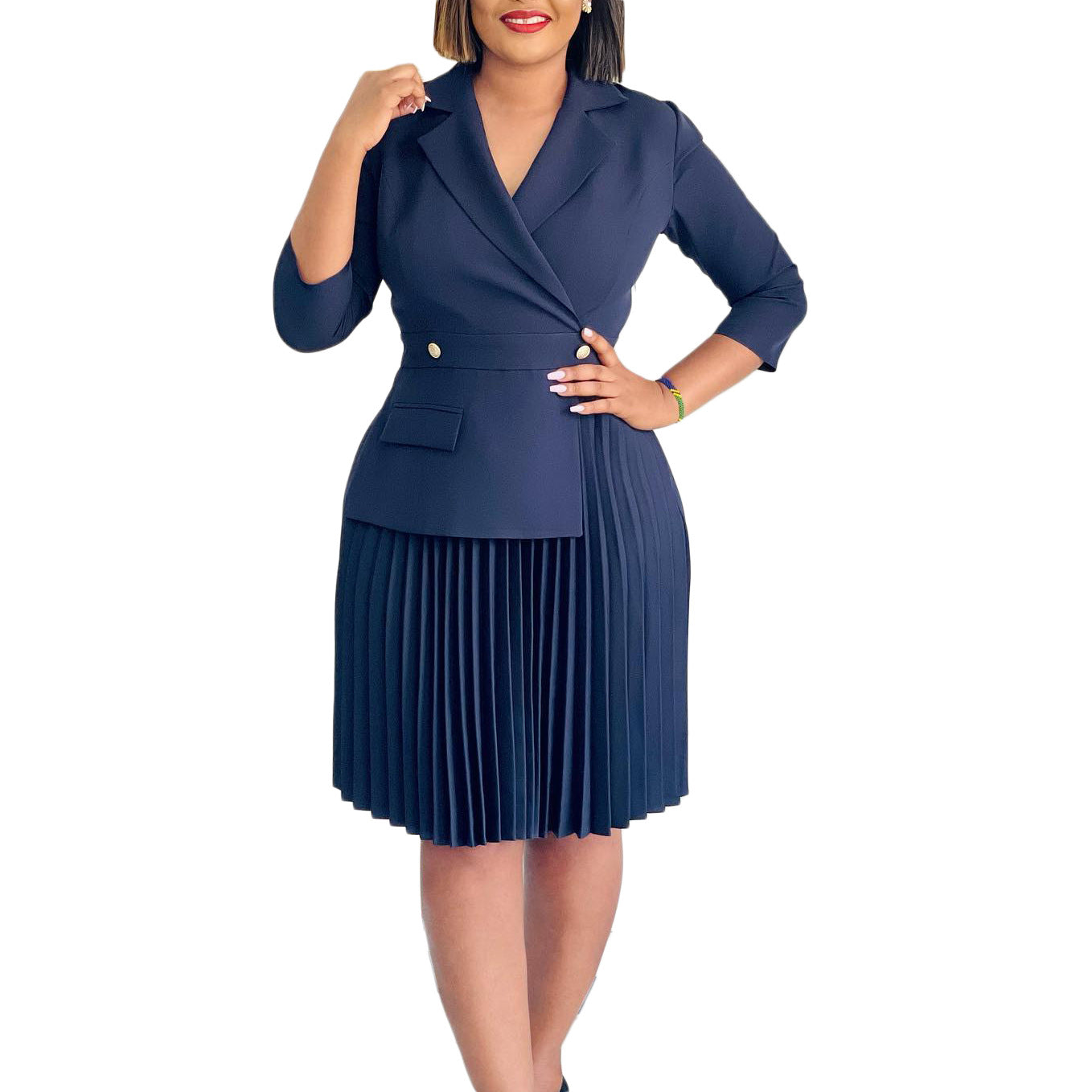 Women's Autumn Fashion Elegant Collar Solid Color Pleated Suits