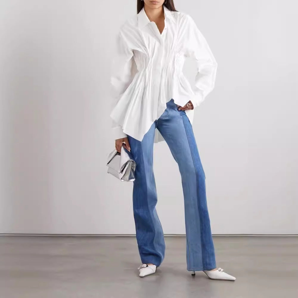 Women's Irregular Fishtail Design Shirt Temperament Collar Blouses