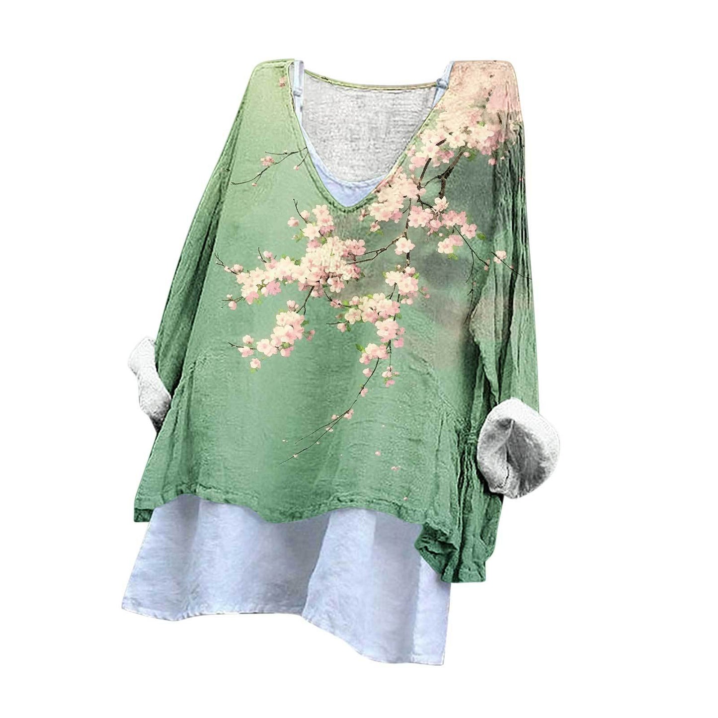 Fashion Loose Digital Printing Long Sleeve Blouses