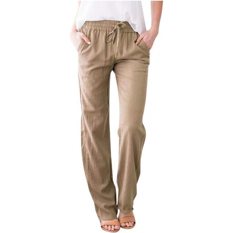 Women's Solid Color Cotton Linen Drawstring Loose Pants