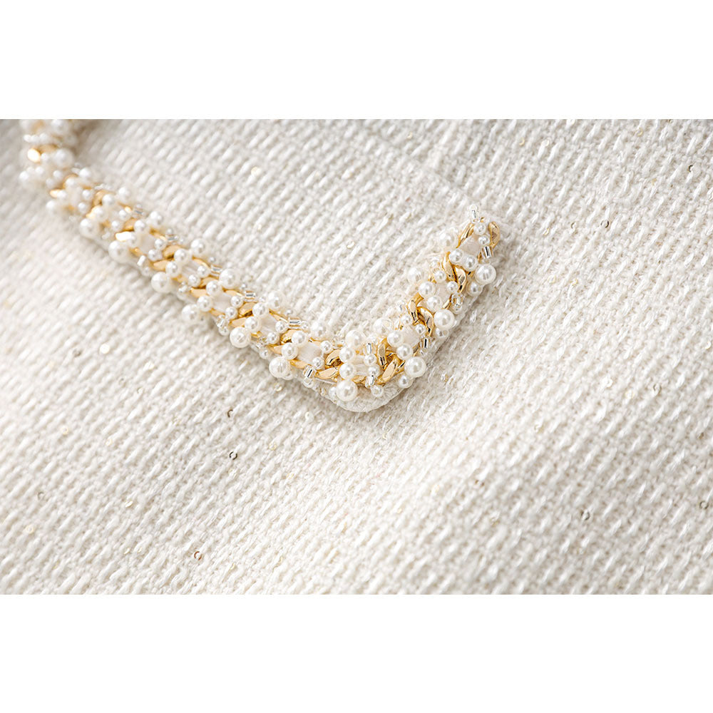Beige Beaded Small Stand Collar Sleeve Elegant Dresses