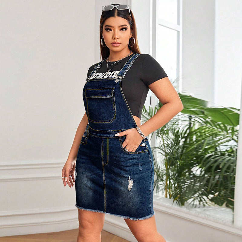 Women's Fashion Versatile Comfortable Denim Suspender Dresses