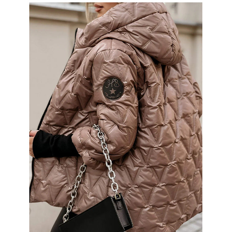 Women's Fashion Hooded Loose-fitting Long Sleeves Patchwork Coats