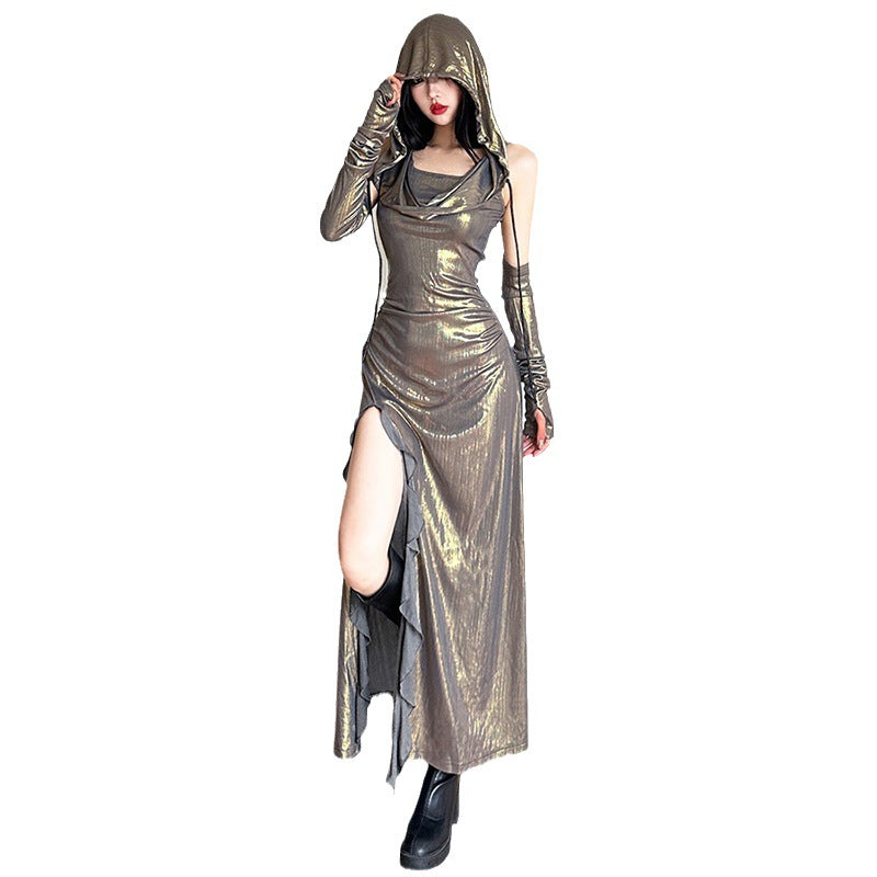 Women's Summer Fashionable Design Hooded Oversleeve Slit Dresses
