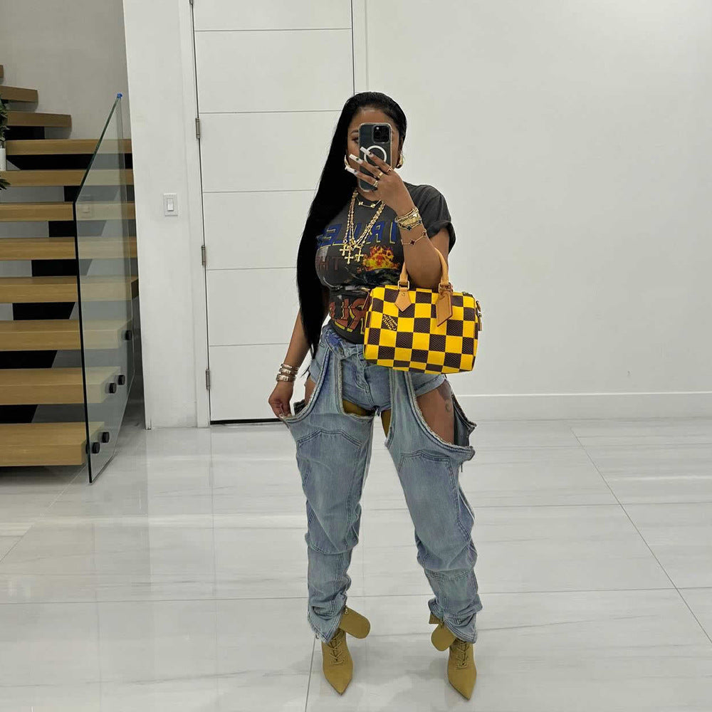 Creative Slouchy Cool Personality Two-piece Stitching Jeans