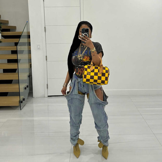 Creative Slouchy Cool Personality Two-piece Stitching Jeans