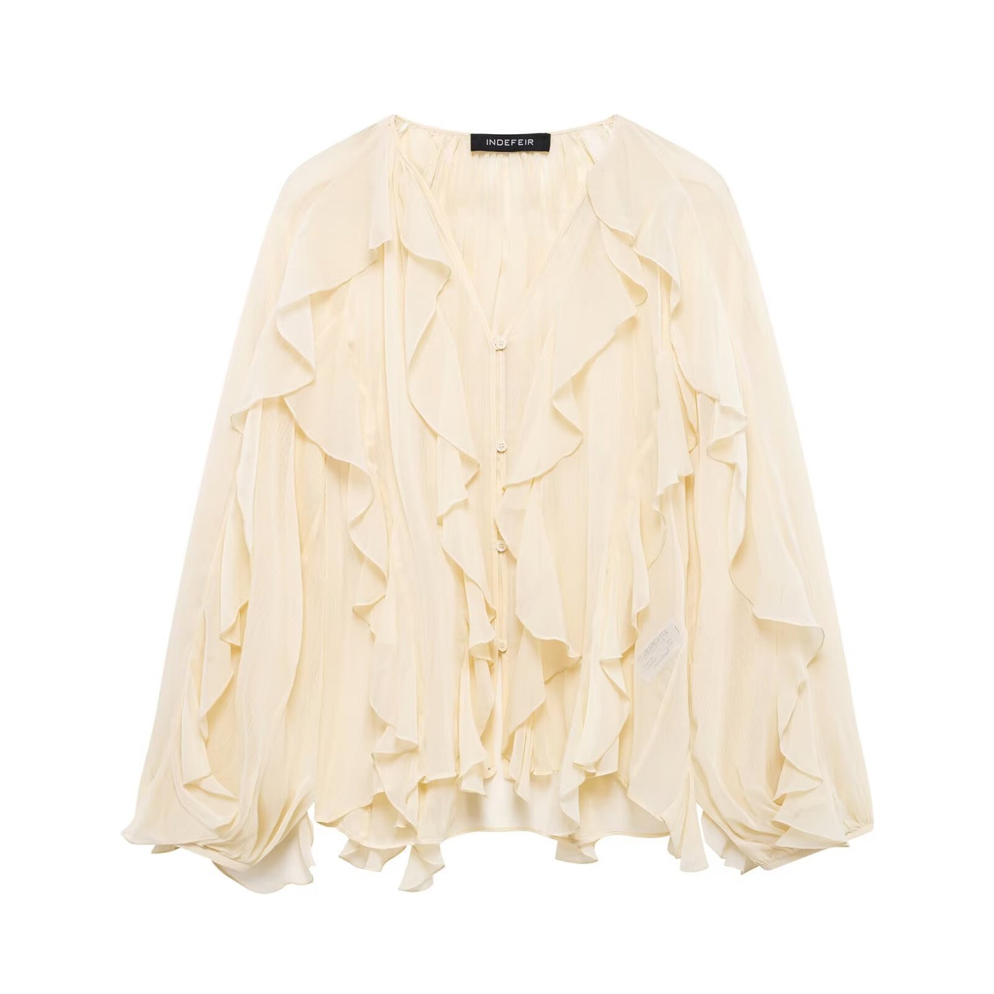 Women's Summer Street Fashion Laminated Decoration Long-sleeved Blouses