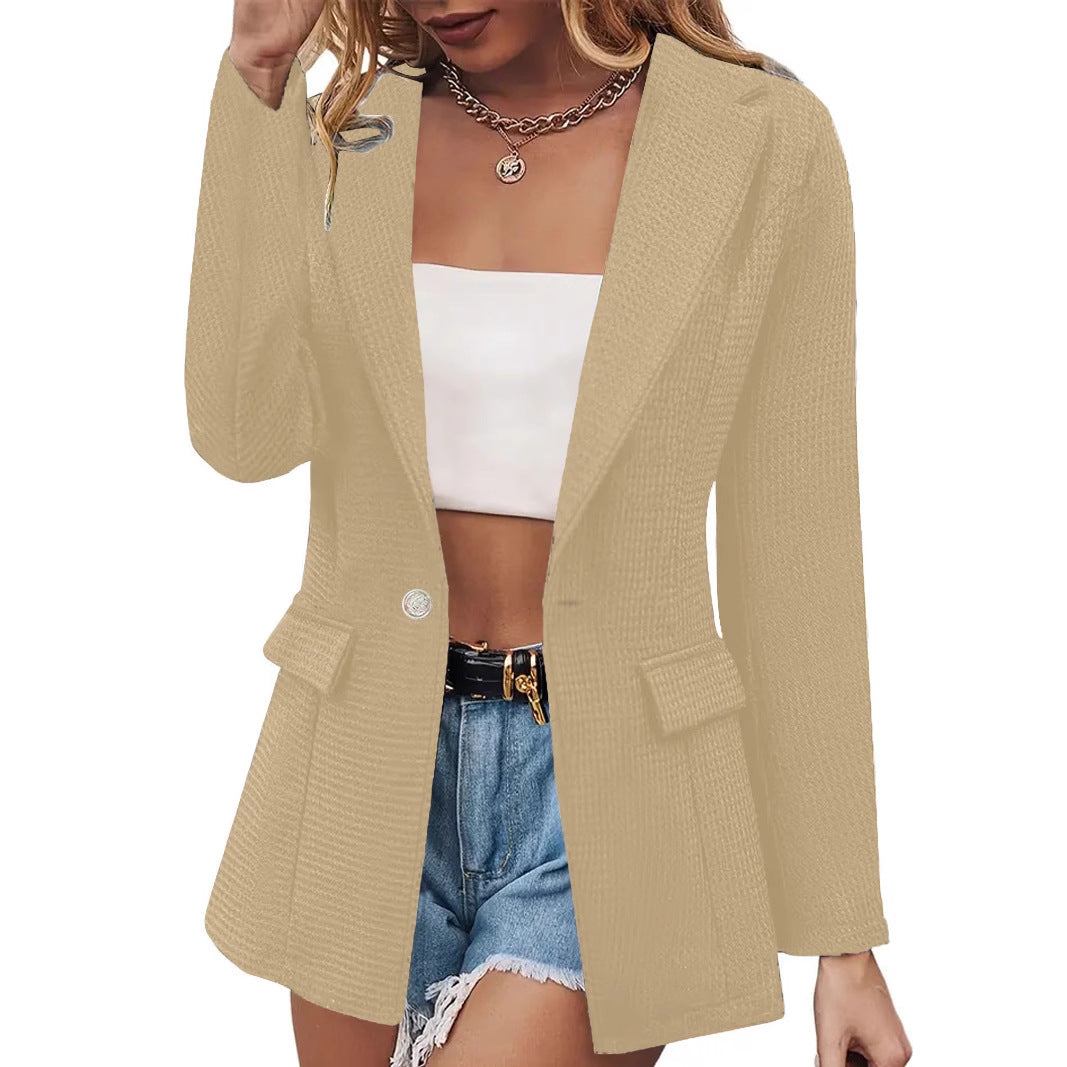 Women's Faux Pocket Casual Fashion Long Sleeve Solid Color Blazers