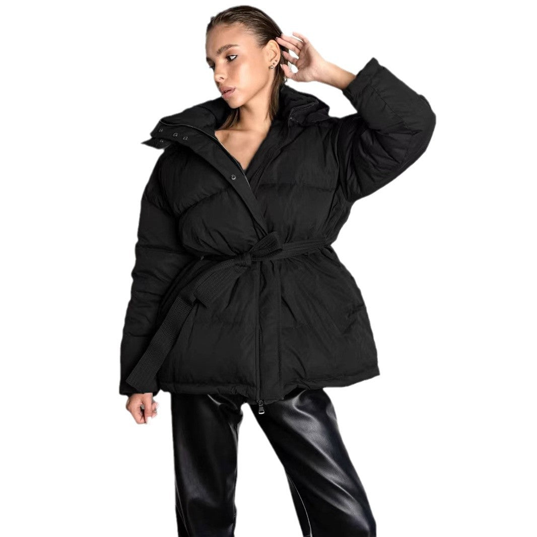 Women's Hooded Thick Fashion Solid Color Belt Warm Coats