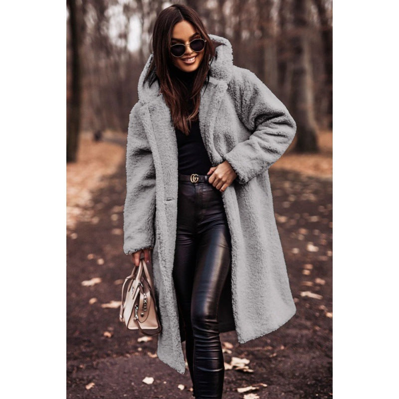 Women's Fashionable Long Solid Color Sleeve Woolen Coats