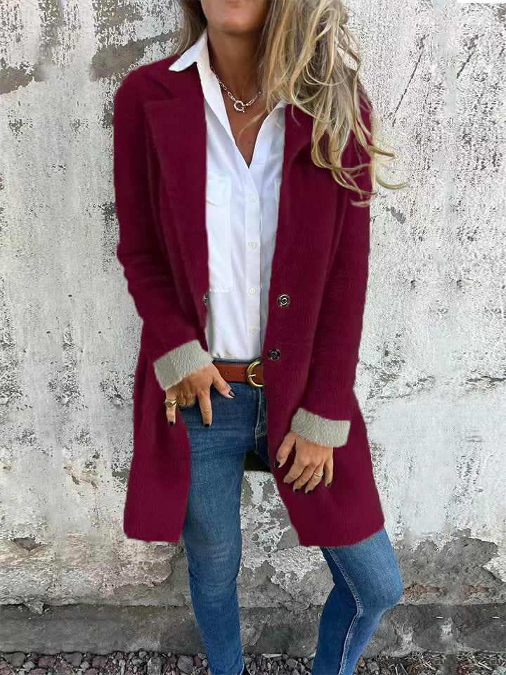 Women's Lapel Pocket Single-breasted Mid-length Plush Coats