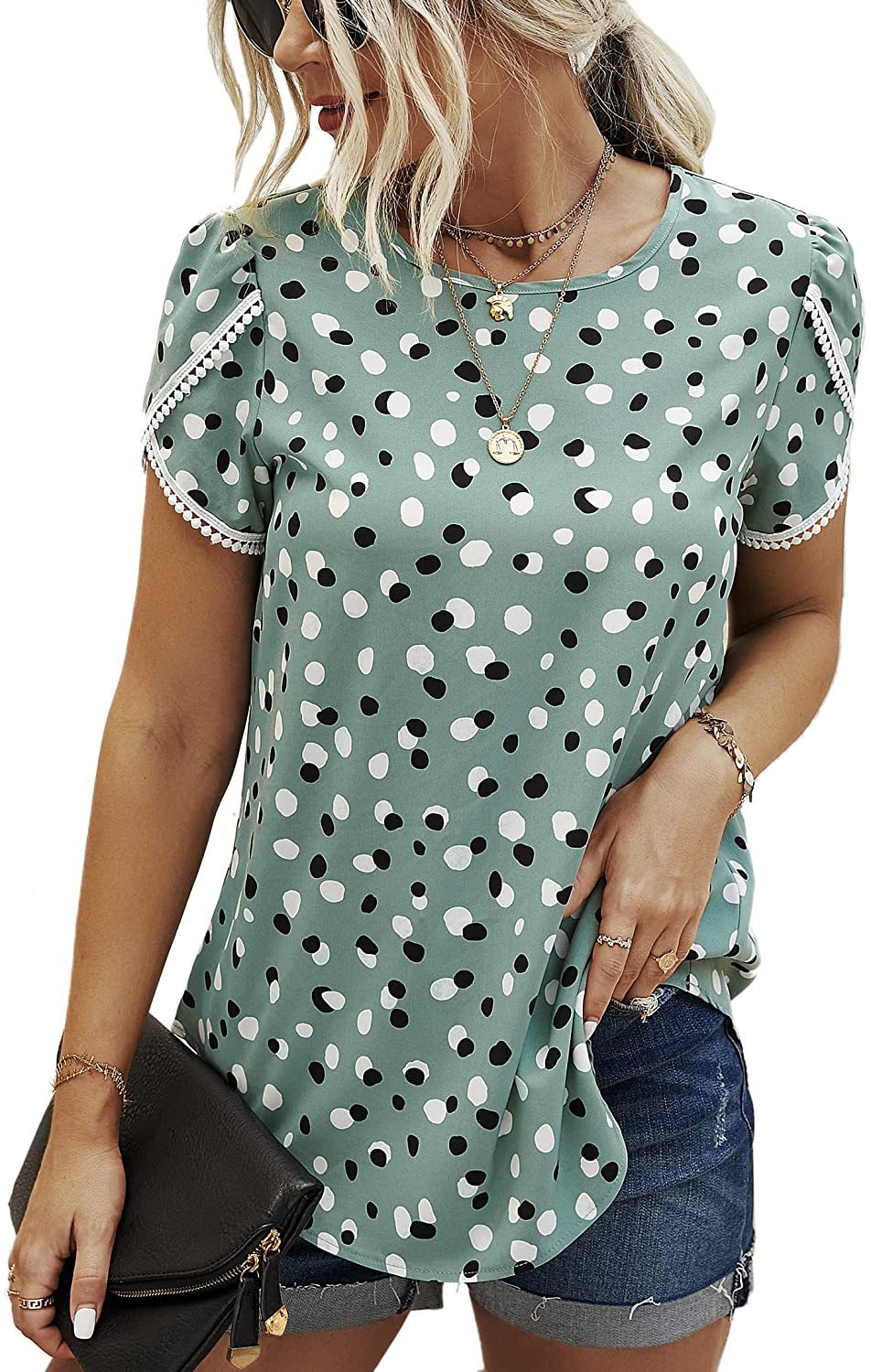 Women's Lace Patchwork Short-sleeved T-shirt Bottoming Shirt Blouses