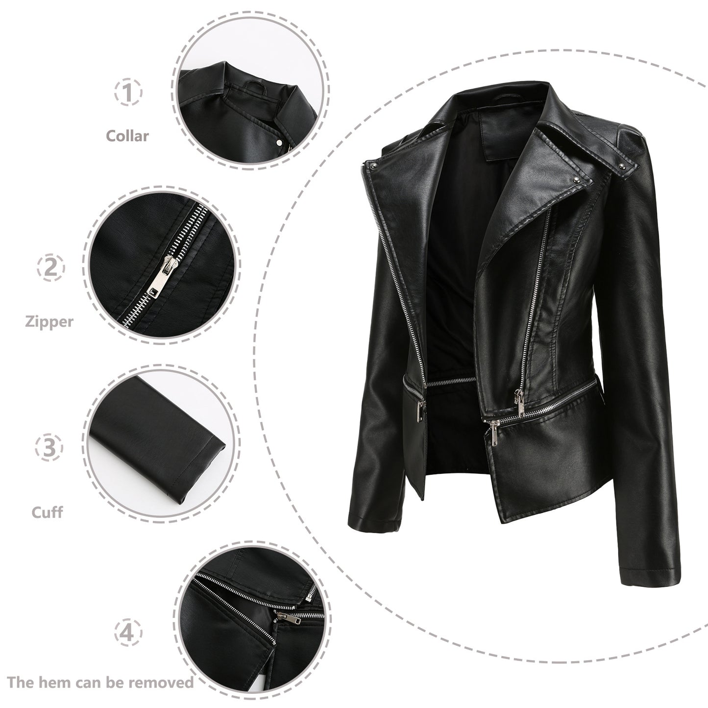 Women's Leather Detachable Hem Fashion Casual Jackets