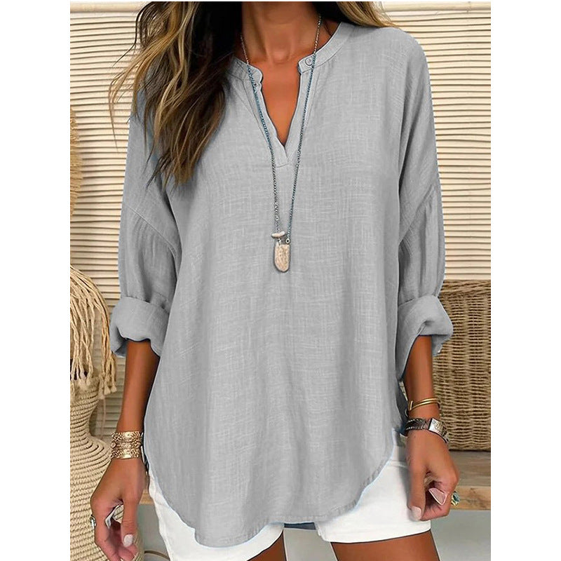 Women's Cotton Linen Pure Large Shirt Blouses