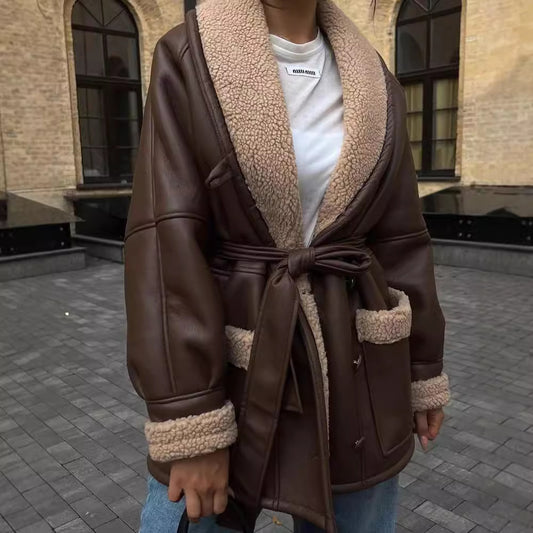 Women's Fashionable Elegant Fur Integrated Korean Style Long Jackets