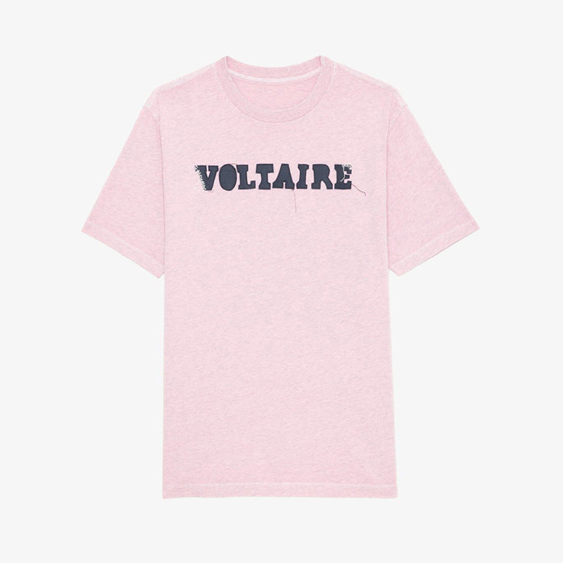 Women's Niche Letters Affixed Cloth Embroidered Cotton Blouses