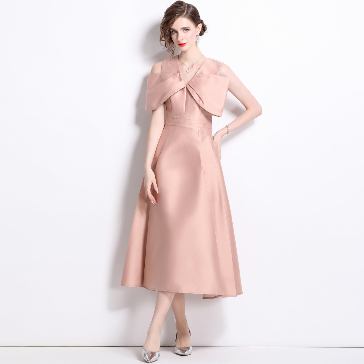 Pure Color Slimming Satin Mid-length Slim Dresses