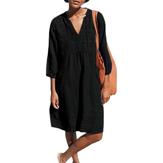 Spring Jacquard Cotton Linen Dress Popular Dresses