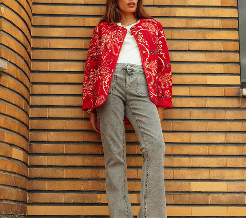 Women's Winter Clothes Vintage Patchwork Pattern Print Coats