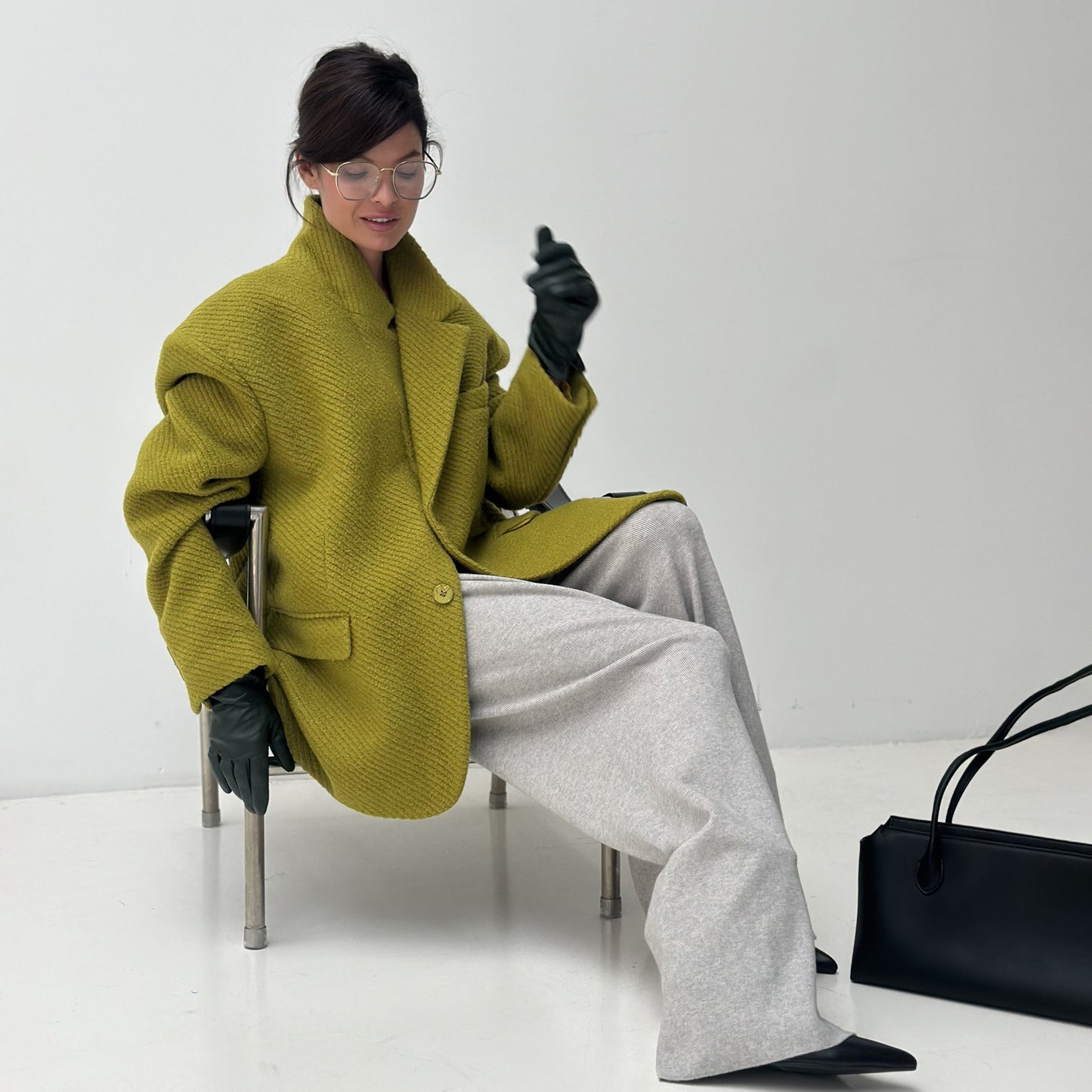 Women's Textured Padded Shoulder Versatile High-grade Breasted Commute Jackets