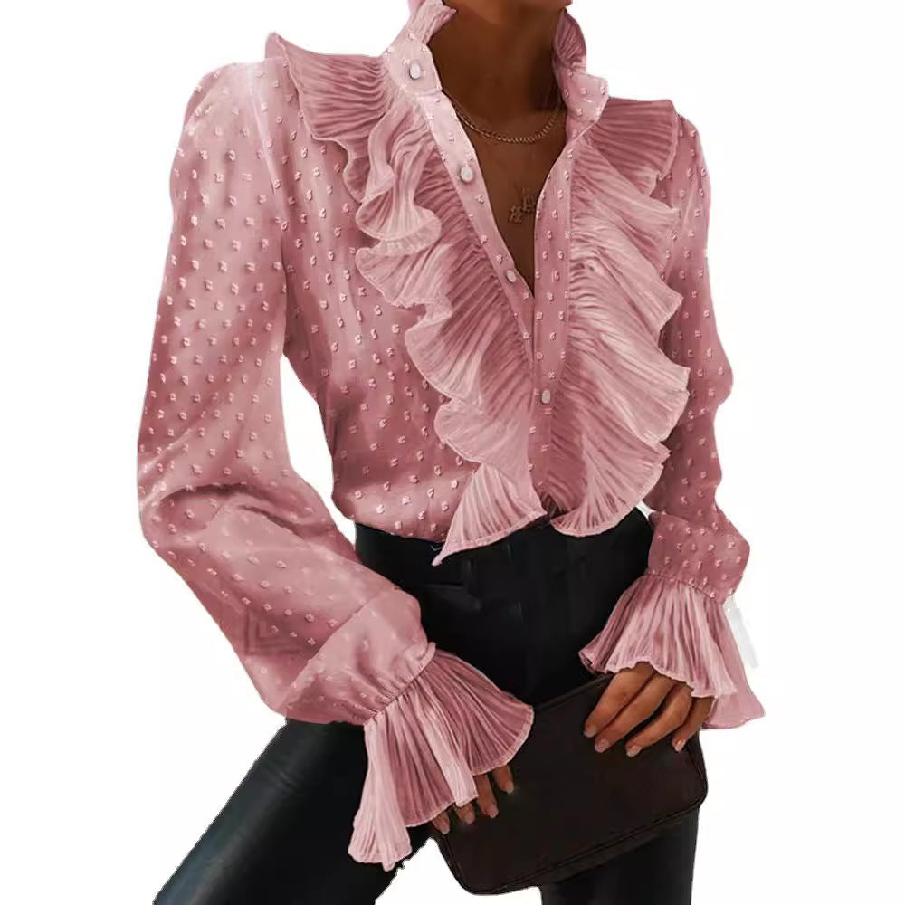 Women's Summer Ruffled Flared Sleeve Pleated Long Blouses