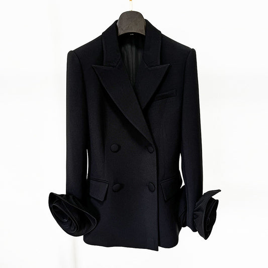 Fashion Cuff Three-dimensional Flower Decoration Double-breasted Jackets