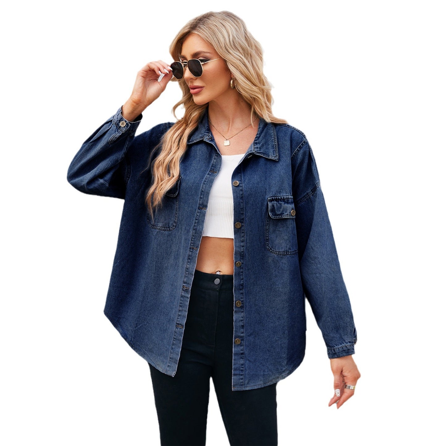 Women's Spring Washed Loose Denim Shirt Blouses