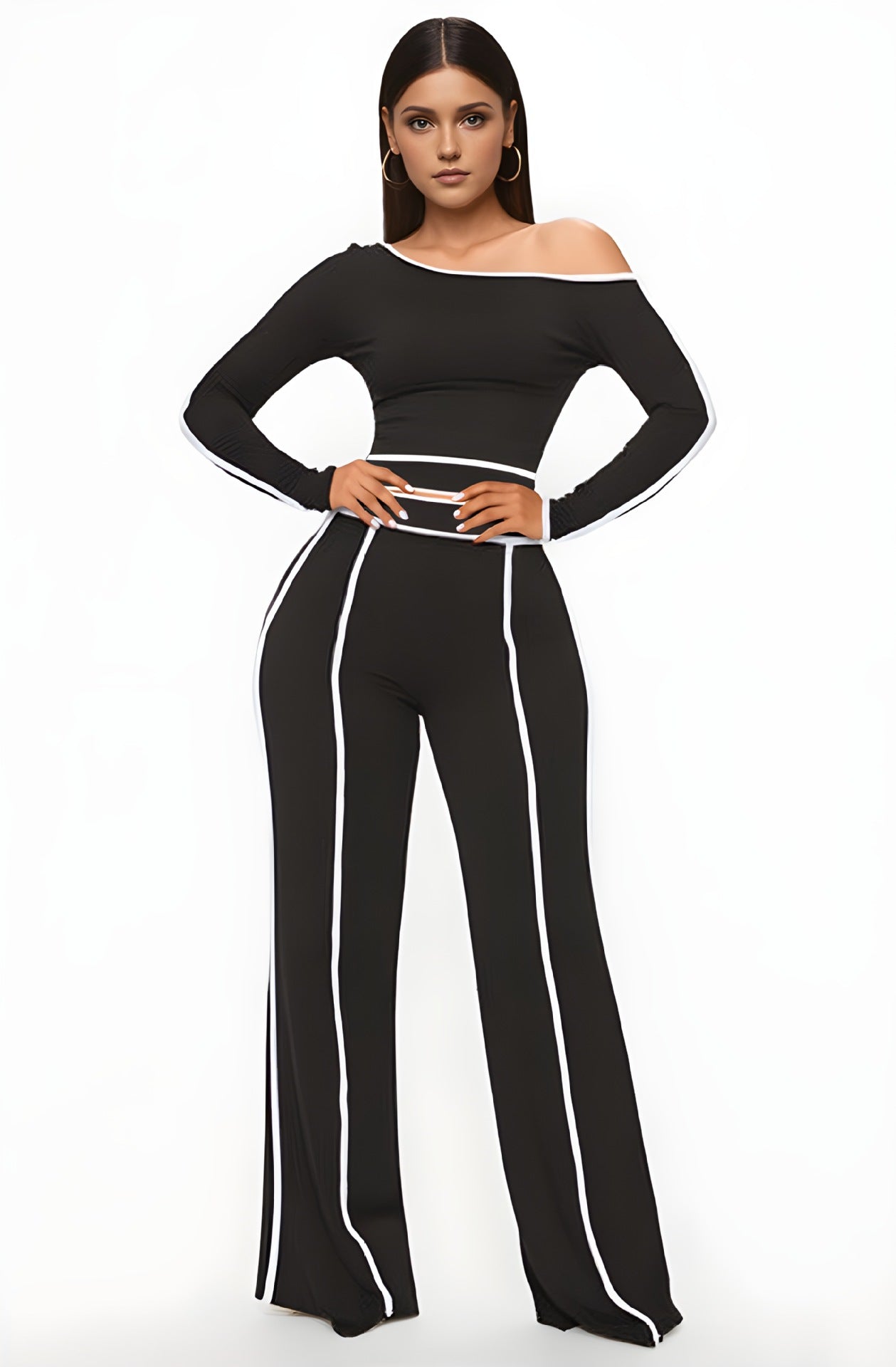Collar Elastic Stitching High Waist Wide Blouses