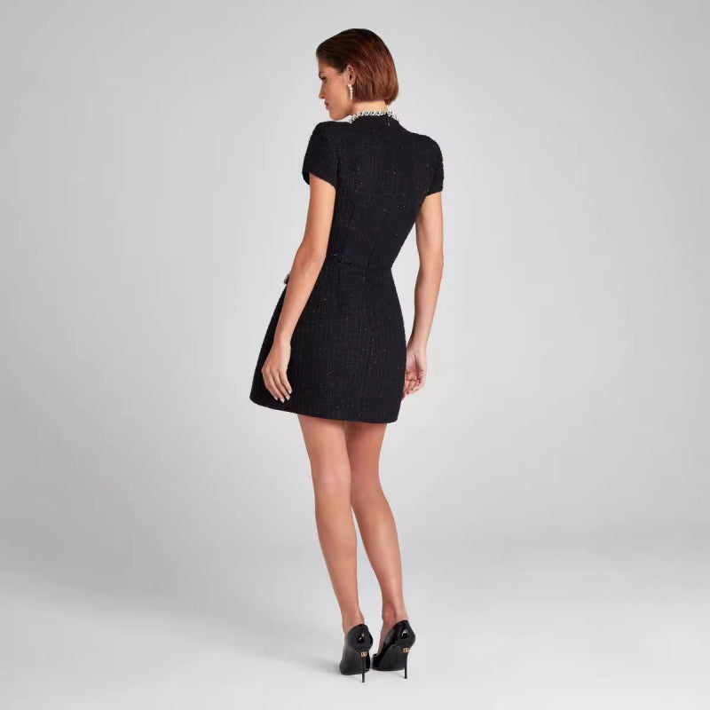 Women's Slim Fit Slimming Round Neck Beaded Classic Dresses