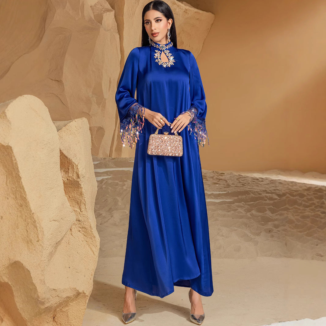 Blue Fantasy Laser Gradient Tassel Long Dresses