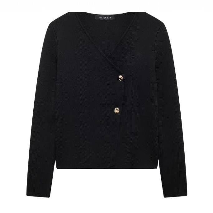 Women's Fashionable Asymmetric Fastener Decoration Knitted Sweaters