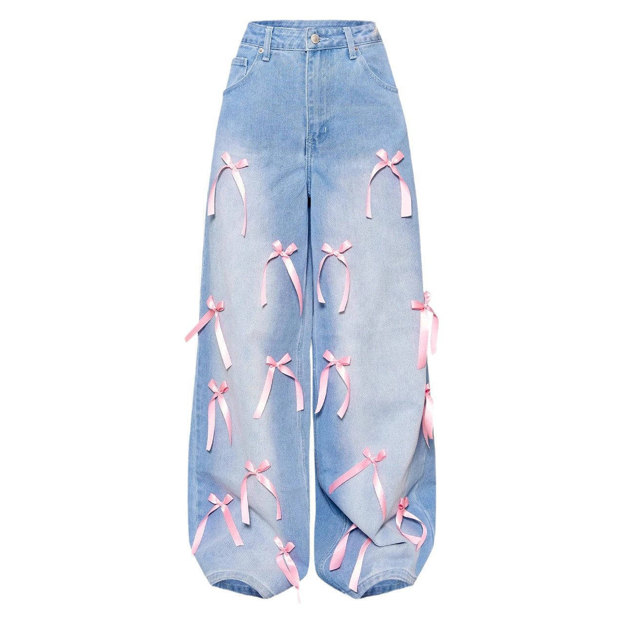 Women's Bow High Waist Wide Leg Street Jeans