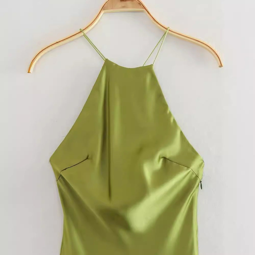 Women's Summer Sling Silk Satin Texture Dress Dresses