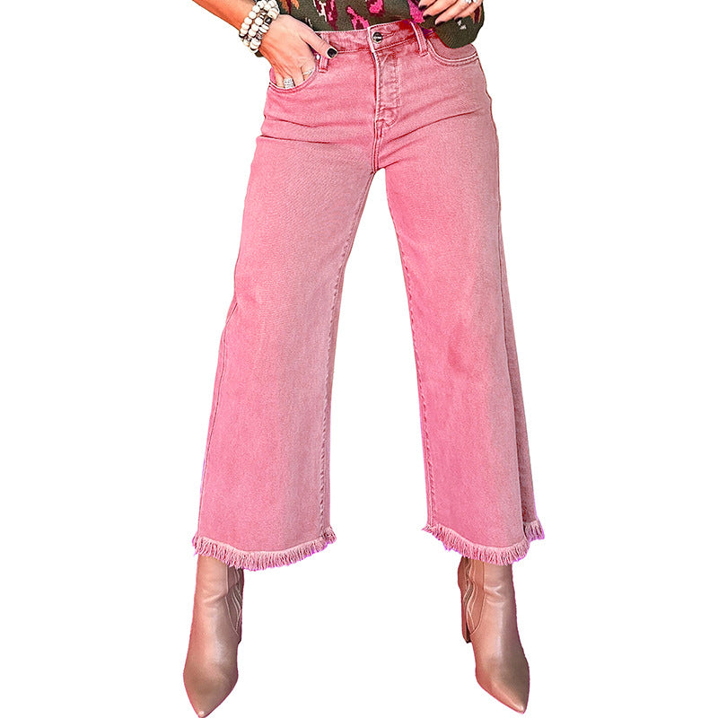 Women's Summer Solid Color Bell-bottom Casual High Jeans