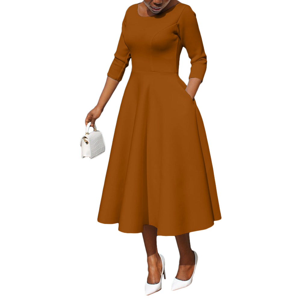Women's Solid Color Pocket Large Swing Dress Dresses