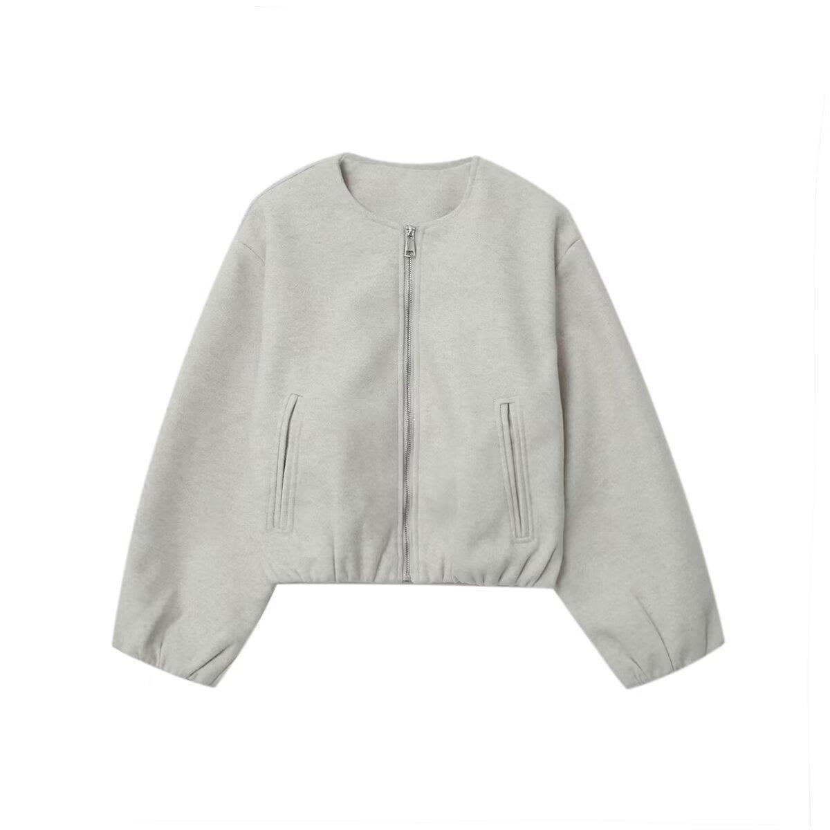 Simple Round Neck Summer Loose Zipper Jackets