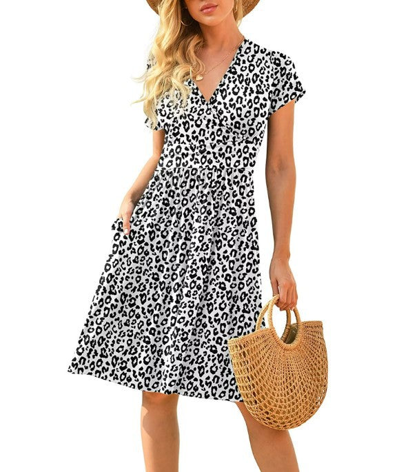 Women's Sleeve Printed Pocket Mid-length Dress Dresses