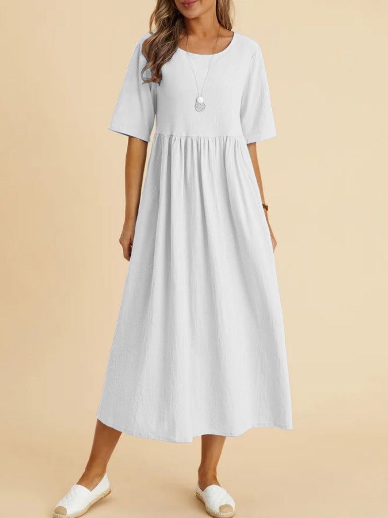 Women's Large Loose Cotton Linen Half Sleeve Dresses