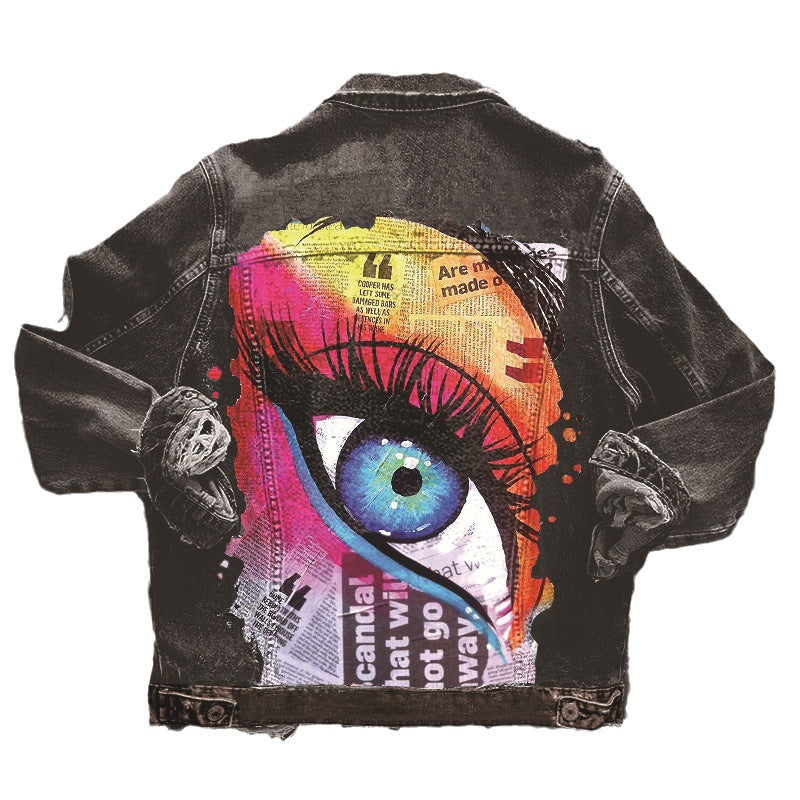 Women's Winter Denim Street Fashion Printed Jackets
