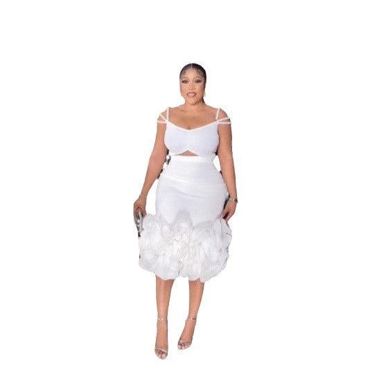 Women's Sexy Pearl Strapless Ruffled Dress Dresses
