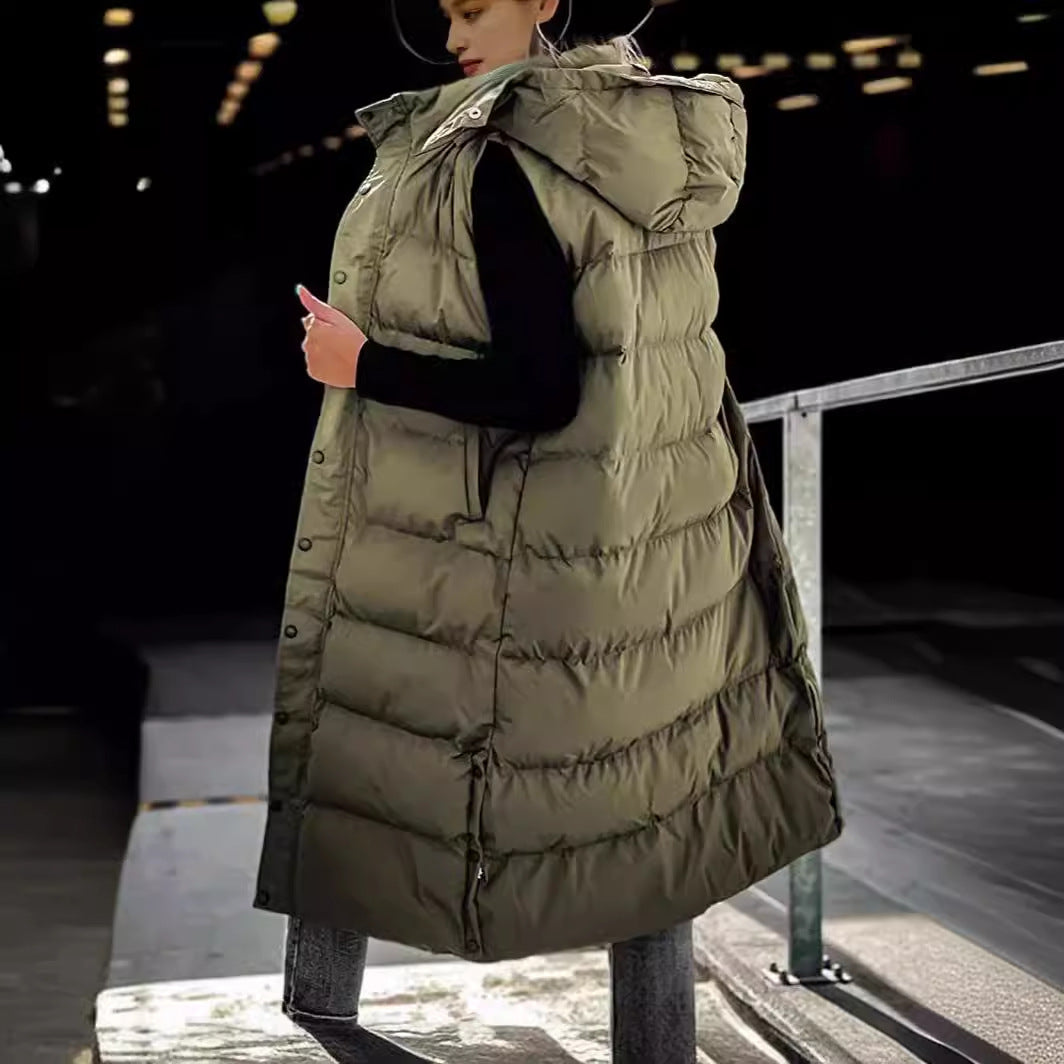 Women's Solid Color Extended Hooded Casual Fashion Vests