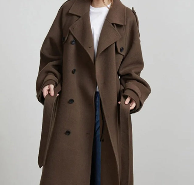 Women's Loose Double Buckle Lapel Long Overcoat Jackets