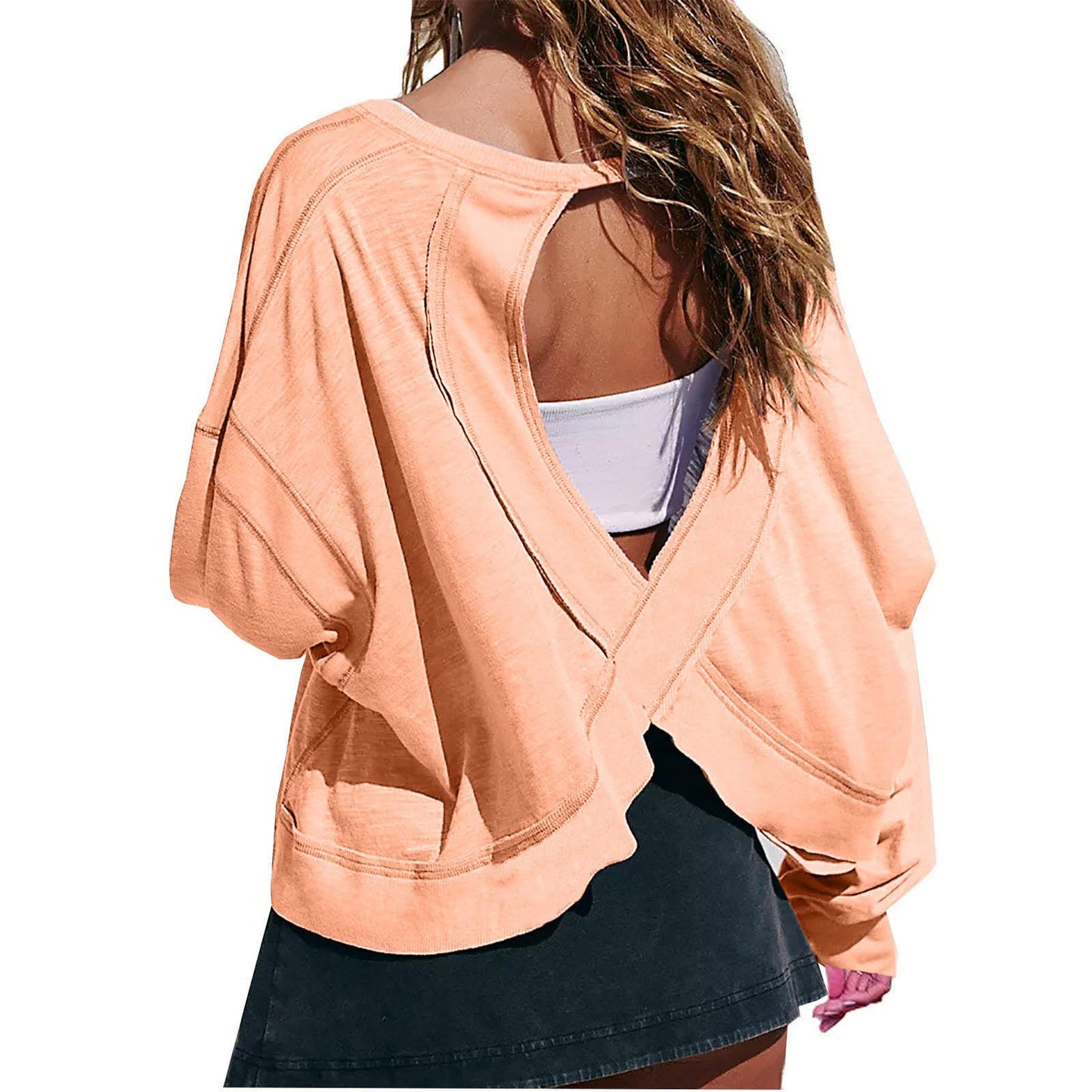 Women's Loose Long-sleeved Backless Age Reducing Round Blouses