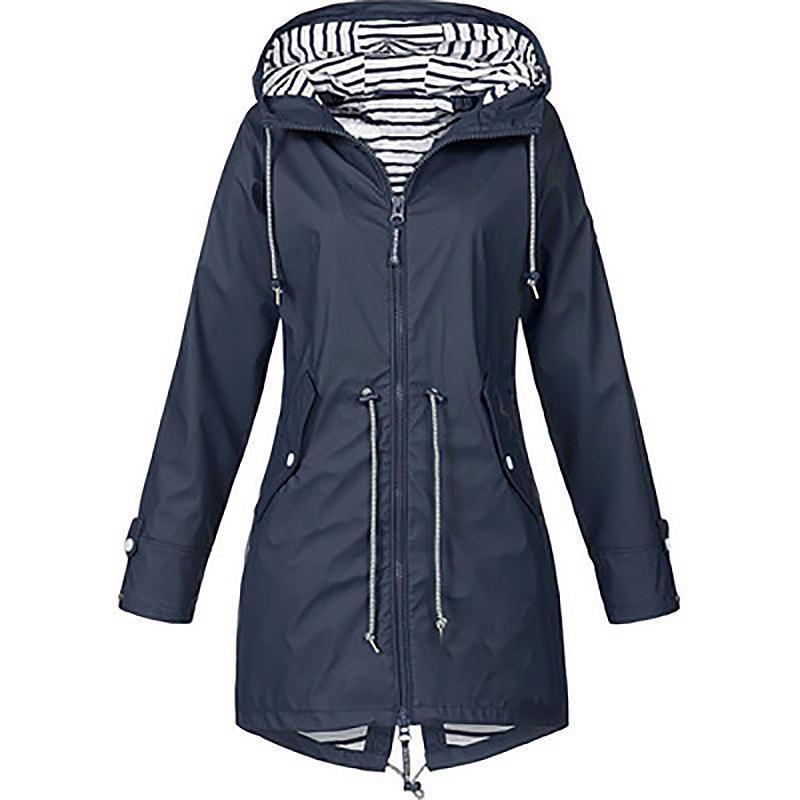 Striped Shell Outer Wear Waterproof Hooded Coats