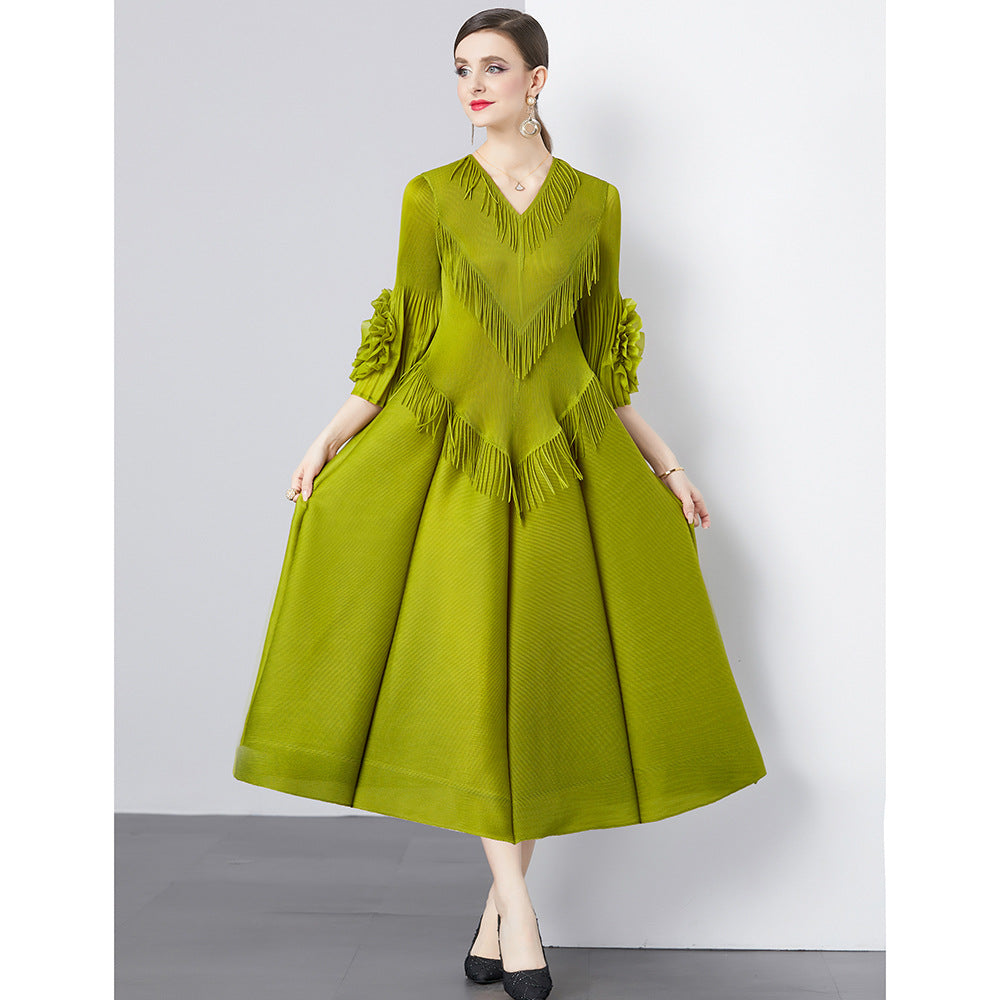 Ruffled Plate Flower Tassel Stitching Geometric Dresses