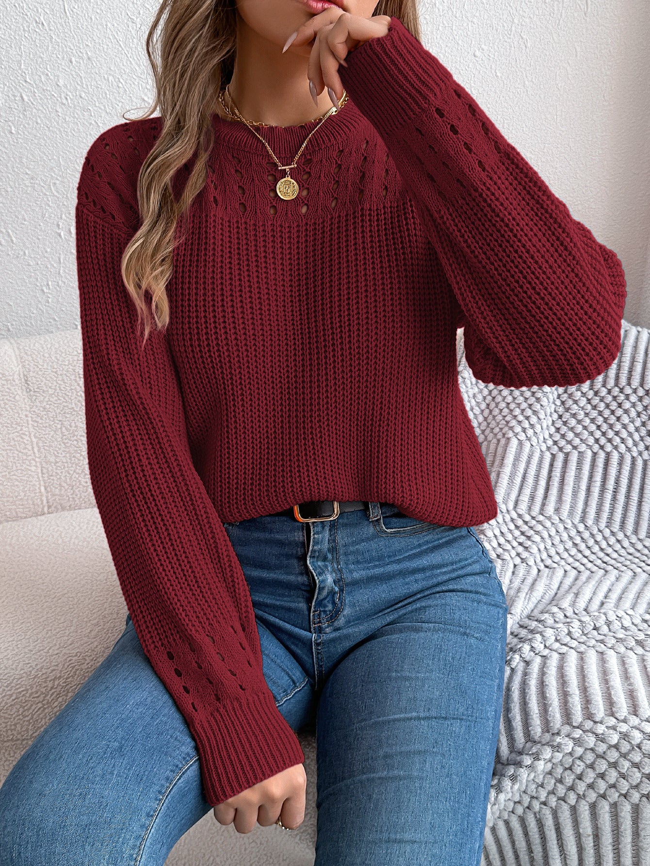 Women's Casual Solid Color Lantern Long Sleeve Sweater